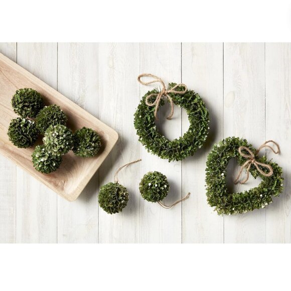Set/6 Glitter Faux Boxwood Ball Ornaments - Picture 4 of 6